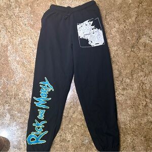 Rick and Morty Jogger Sweatpants Small Juniors Black Graphic 24x26